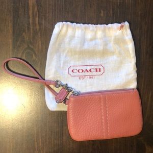 Pink leather wristlet